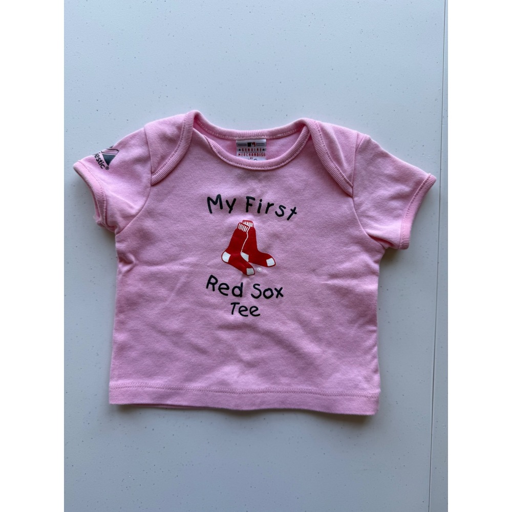 Majestic Boston Redsox Baby Girl Pink 6/9 Month My First T-Shirt MLB 100% Cotton